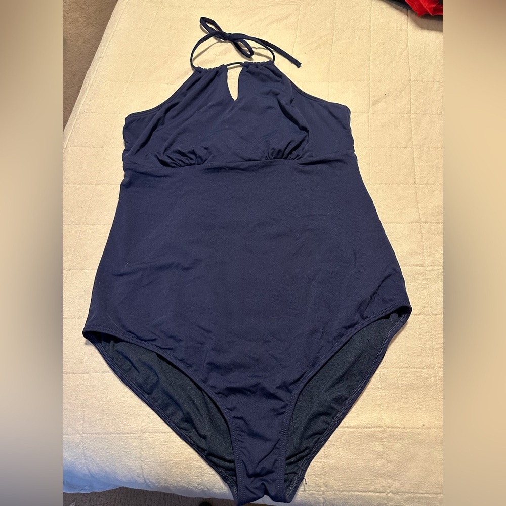 Athleta Blue One Piece Swimsuit with keyhole neck